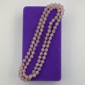 💛 Vintage Long Rose Quartz Necklace | Knotted Pink Bead Strand | Feminine Boho